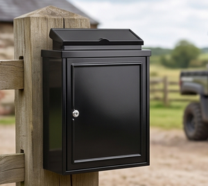 Boîte aux lettres murale en acier noir de qualité supérieure avec serrure à clé, finition thermolaquée étanche, accès frontal pour un rangement sécurisé des courriers - Product Image 4