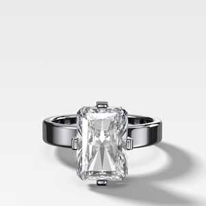Anillo de Compromiso de Diamantes de Oro Sólido de 14K con Engaste de Puntas en Forma de Brújula, Diamante Solitario Cultivado en Laboratorio de Corte Radiante de 4 Quilates, Certificado IGI, Banda de 3.5mm - Product Image 2