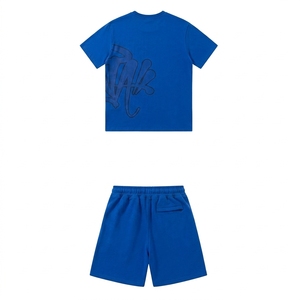 Casual Summer Hip Hop Polo Shirts Sets Cotton Polyester <b>Pullover</b> <b>Mens</b> Custom Logo Tracksuit T-Shirt and Short Set with Zipper - Product Image 4