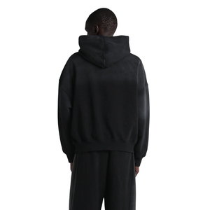 Sudadera con capucha oversize negra para hombre, con efecto desgastado por el sol, de forro polar, con bolsillo canguro y hombros caídos, estilo streetwear, al por mayor - Product Image 4