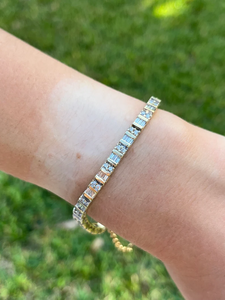 Pulsera Clásica de Aleación Chapada en Oro de 14k con Diamantes de Corte Brillante Redondo y Engaste en Canal, Estilo Hip Hop para Mujer - Product Image 3