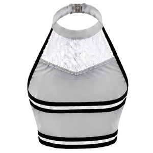 Haut court sans manches gris, blanc et noir pour cheerleading, uniforme de performance athlétique pour femmes et filles, entraînement d'équipe, sports - Product Image 2