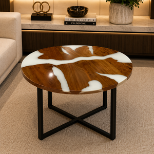 White <b>Epoxy</b> Resin Round Luxury Handmade Eco-Friendly Coffee <b>Table</b> by Agra Heritage Marble Crafts for Modern Home Furniture - Product Image 1