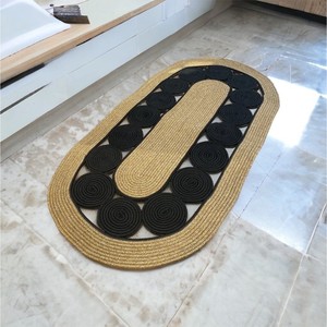 On Sale Oval Jute Bath Rug Geometric Pattern Braided Non Slip Rubber Backing Modern Style Flat Pile Bathroom Decor - Product Image 4