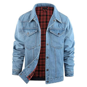 Mens <b>Flannel</b> Lined Denim <b>Jacket</b> Snap Cowboy Cut Western Classic Slim Fit Vintage Heavy Duty Trucker Coat Rugged Warm Stylish - Product Image 1