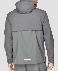 Veste coupe-vent à capuche pour homme, couleur unie, fermeture éclair, style sportif, coupe régulière, polyester, gris - Product Image 2