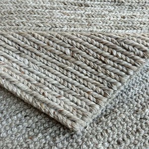 Natural Beige Cream Wool Area Rug Handwoven Braided Flat <b>Weave</b> Carpet Modern Minimalist Floor Mat Eco Friendly Living Room Deco - Product Image 3