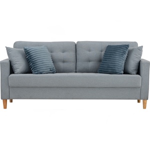Modern Mid-Century Oak Wood 3 Seater <b>Sofa</b> with Upholstered Fabric for Living Room Home <b>Hotel</b> Seating - Product Image 2