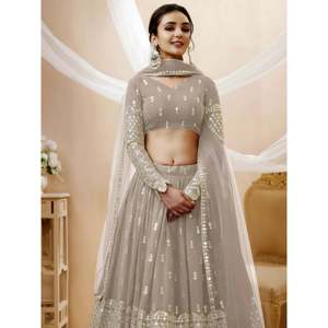 Elegant Grey Embroidered Georgette Plus Size <b>Wedding</b> Lehenga Choli - Product Image 2