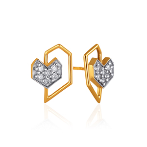14K Gold Open Hexagon Heart Diamond <b>Stud</b> <b>Earrings</b> Round Cut Lab Grown Diamond Fashion Jewelry Gift for Her - Product Image 3
