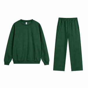 Ensemble sweat-shirt col rond et jogging molletonné pour homme, couleur unie, 100% fibre de bambou, coupe oversize, style vintage, tissé, pour l'automne - Product Image 3