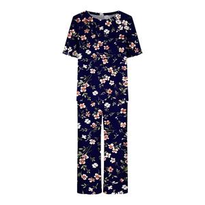 Conjunto de Pijamas Románticos de Verano para Mujer, Estampados, de Tres Cuartos de Largo, Casuales, de 2 Piezas, Cuello Redondo, Manga Corta, Ecológicos - Product Image 1