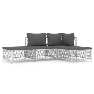 Set Lounge da Giardino in Tessuto Intrecciato Bianco con Struttura in Acciaio Verniciato a Polvere e Materiale Textilene Resistente - Product Image 2