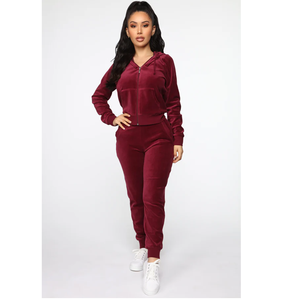 Combinaison en velours pour femme à capuche, manches longues, taille haute, coupe ajustée, couleur unie, tenue décontractée automne style streetwear - Product Image 3