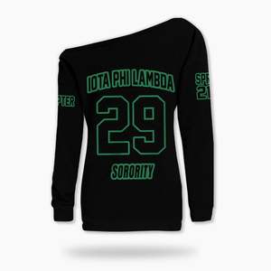 Sweat-shirt personnalisé Iota Phi Lambda à épaules dénudées, noir et vert émeraude, pour la sororité Iota Phi Lambda - Product Image 6