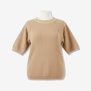 เสื้อถักแขนสั้นเวียดนาม ผ้ากันยับ ทรงพูลโอเวอร์ บางเบา สำหรับผู้ใหญ่ เสื้อถักลำลอง สีพื้น คอกลม อะคริลิก 100% ไม่มีลายพิมพ์ - Product Image 1