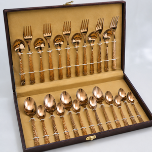 Juego de Cubiertos de Acero Inoxidable Color Oro Rosa de Lujo con Caja de Almacenamiento, Acabado Martillado, Juego de Cucharas y Tenedores para Cena, Vajilla de Regalo, Juego de 24 Piezas - Product Image 3
