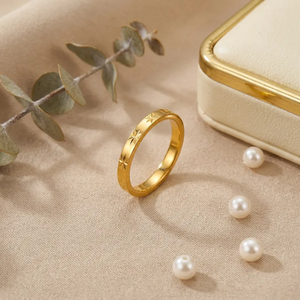 Bagues géométriques incrustées en gros en acier inoxydable 304 avec finition électroplaquée PVD or 18 carats Fournisseur de bijoux de mode - Product Image 2