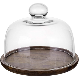 Support à gâteau rond en verre avec base en bois, forme hémisphérique, réutilisable, présentoir à dessert, fait main, en solde - Product Image 3