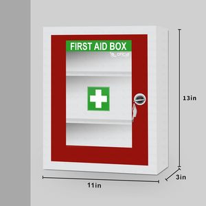 OTICA MT07 Wall Mounted First Aid Box <b>Lockable</b> Emergency Medical <b>Cabinet</b> Red Door Storage Case for Home School Office - Product Image 5