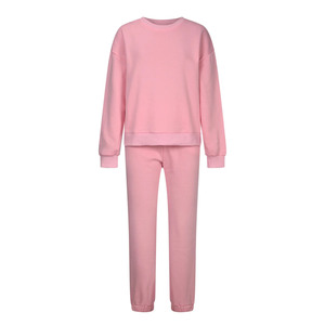 Ensemble de survêtement personnalisé pour femme, rose uni, 2 pièces, écologique, respirant, léger, avec haut à capuche zippé et pantalon large à manches longues - Product Image 2