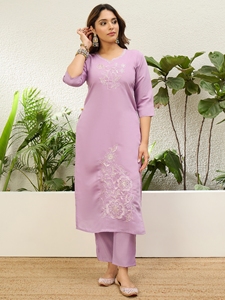 Elegant Indian Ethnic Wear Straight Kurti Pant Set with Embroidery and Organza Dupatta - Product Image 4
