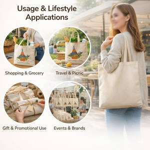 Bolsa de Compras Ecológica, Biodegradable, de Algodón de Grado Alimenticio, Reciclable, con Diseño Geométrico, Asa de Parche y Colores Personalizables - Product Image 4