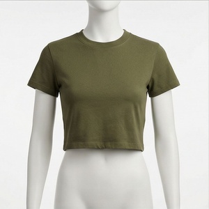 เสื้อครอปท็อปออกกำลังกายผ้าฝ้ายระบายอากาศสำหรับผู้หญิง พิมพ์โลโก้ได้ตามต้องการ เสื้อยืดออกกำลังกายแฟชั่นเรียบง่ายสำหรับฤดูร้อน เสื้อกีฬา - Product Image 1