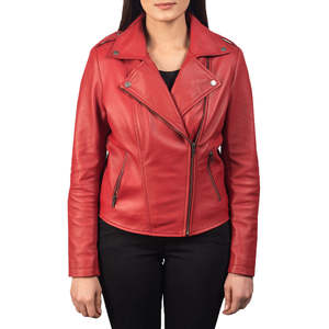 Chaqueta de Motociclista Vintage Unisex de Cuero Genuino Rojo, Corte Holgado, Cierre Asimétrico, Moda, Venta al Por Mayor OEM - Product Image 5