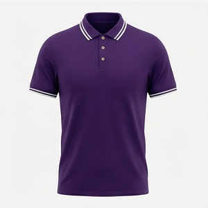 Polo à manches courtes pour homme, couleur unie, tissu Oxford tissé décontracté, coupe classique, design boutonné - Product Image 1