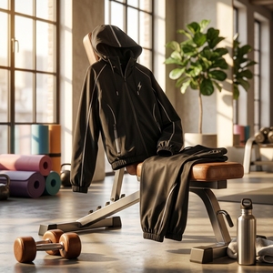 Conjunto Deportivo de Dos Piezas para Mujer, Sudadera con Capucha Negra, Cierre de Cremallera, Resistente al Viento, Manga Larga, Pantalones Deportivos de Color Sólido - Product Image 3
