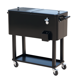 Carrello Refrigerante Nero da 80 QT con Ruote, Contenitore per Bevande da Esterno, Carrello per Campeggio e Feste con Vano Ghiaccio - Product Image 1
