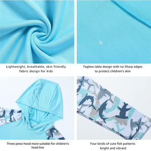 Light Blue Long Sleeve Hooded Fishing Shirt With Sublimation Print Pattern Anti <b>UV</b> <b>Protection</b> UPF 50 Polyester Material - Product Image 6