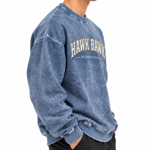 Sweat-shirt décontracté à col rond pour homme, couleur personnalisée, effet délavé, manches longues, design premium, ourlet côtelé, design uni - Product Image 3