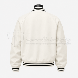 Chaqueta Universitaria Blanca Personalizada, Chaqueta de Béisbol Varsity Premium, Fabricante OEM - Product Image 2