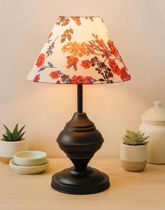 Traditional Floral Fabric Empire Shade Table Lamp 16in Black Plastic Base Warm White LED <b>Light</b> for Bedroom <b>Decor</b> - Product Image 1
