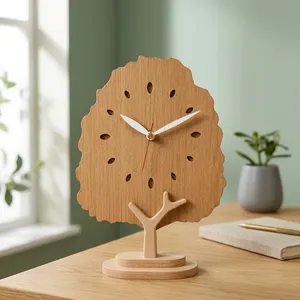 Horloge de bureau 8 pouces en chêne naturel, horloge de table silencieuse à mouvement à quartz, élégante horloge de bureau en bois sur pied pour la décoration de la maison et du bureau - Product Image 5