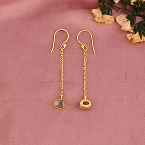 Boucles d'oreilles pendantes longues en verre craquelé aqua avec pierres précieuses pour femmes |   Laiton plaqué or - Product Image 3