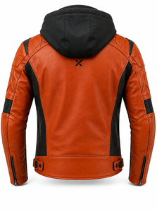 Chaqueta de Motocicleta de Cuero con Capucha Desmontable |   Naranja Gris Azul |   Fabricante OEM ODM |   Diseño de Calidad Premium |   Ropa de Carreras - Product Image 2