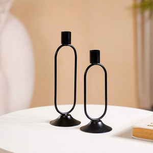 Portavelas Cónicos Modernos de Hierro Negro Mate con un Único Marco de Alambre Ovalado, Juego de 2 Soportes de Estilo Nórdico para Decoración Minimalista del Hogar - Product Image 2