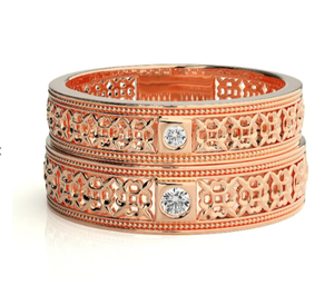 925 Sterling Silver Rose Gold Plated Ornate <b>Couple</b> <b>Rings</b> with Cubic Zirconia Christian Romantic Style - Product Image 3