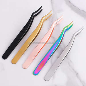 Pinzas de pestañas inclinadas de 5 colores personalizadas Herramientas de extensión de pestañas de acero inoxidable con puntas puntiagudas para pestañas - Product Image 4