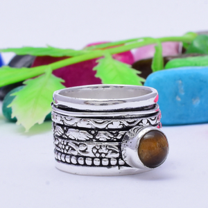 Tiger Eye <b>Spinner</b> <b>Ring</b> Handmade Fidget Tiger Eye Gemstone Sterling <b>Silver</b> <b>Ring</b> Anxiety Relief Jewelry Boho Gift - Product Image 3