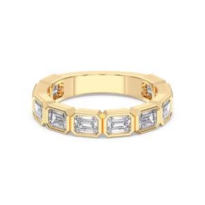 Bague de mariage demi-éternité en or massif sertie de moissanite taille émeraude 2,00 carats E-F/VVS-VS, fabriquée en or massif pour femme - Product Image 3