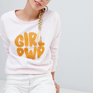 เสื้อสเวตเชิ้ตคอกลมโอเวอร์ไซส์สีขาวสำหรับผู้หญิง พิมพ์ลาย "Girl Power" สีเหลือง แขนยาว ผ้าฝ้ายถัก ทรงยาว สำหรับฤดูใบไม้ผลิ - Product Image 4