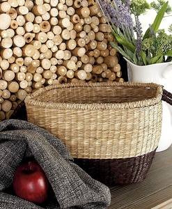 Ecofriendly Handicrafts Black Tan Seagrass <b>Basket</b> handles Set 3 <b>Straw</b> Storage <b>basket</b> Hand woven rattan Laundry <b>Basket</b> Organizer - Product Image 1