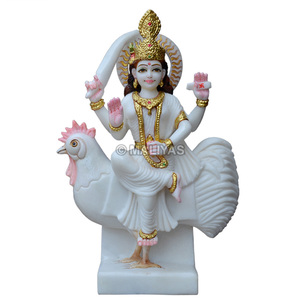 White Marble Bahuchara Mata Murti - 18 Inch | Handcrafted Bahuchara Devi Statue on Rooster | Hindu Goddess Idol | MALIYAS - Product Image 2