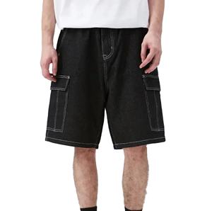 Shorts amples en toile délavée en pur coton, taille élastique, respirants, style streetwear, design personnalisé pour l'été - Product Image 1