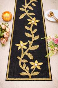 Black <b>Gold</b> Beaded <b>Table</b> <b>Runner</b> Rectangle Fabric Glam Handmade Mats & Pads - Product Image 4
