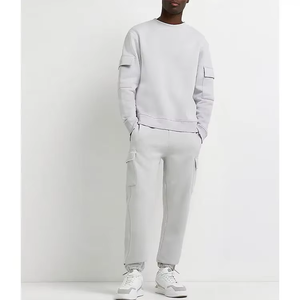 Ensemble deux pièces décontracté pour homme : sweat à capuche léger en polaire et pantalon cargo à manches longues, coupe ample, effet délavé, collection automne - Product Image 5